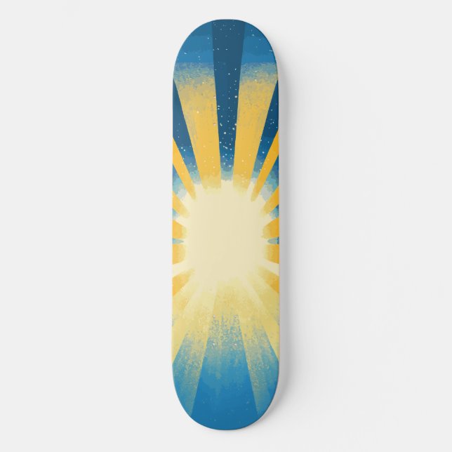 Sunshine Sunrise Retro 70er Boho Blue Yellow Skateboard (Vorderseite)