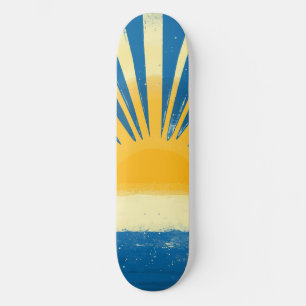Sunshine Sunrise Retro 70er Boho Blue Yellow Skateboard