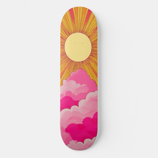 Sunshine Sunrise Retro 70er Boho Yellow Pink Skateboard (Vorderseite)
