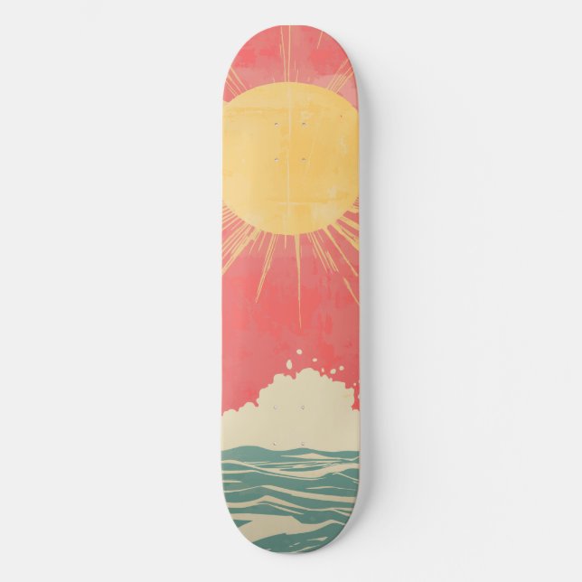 Sunshine Sunrise Retro 70er Boho Yellow Pink Skateboard (Vorderseite)