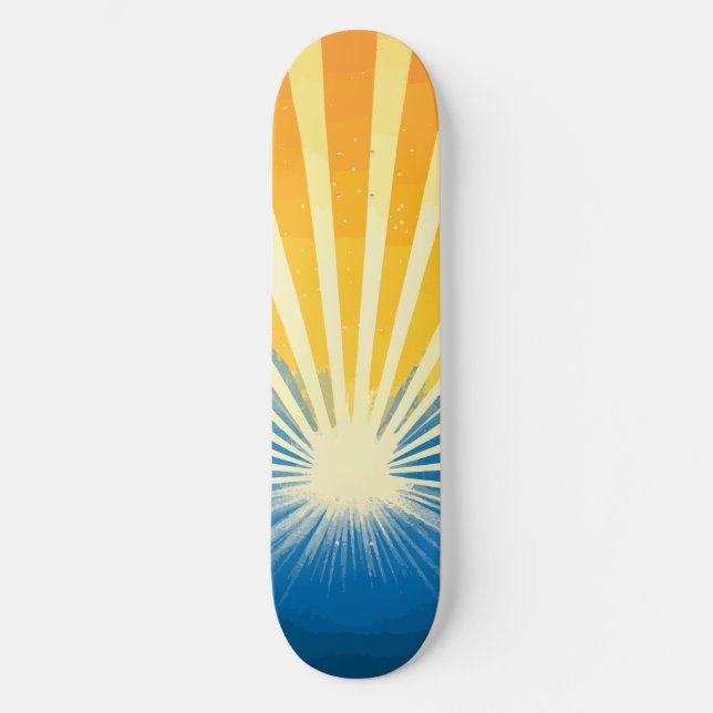 Sunshine Sunset Retro 70er Boho Blue Yellow Skateboard (Vorderseite)