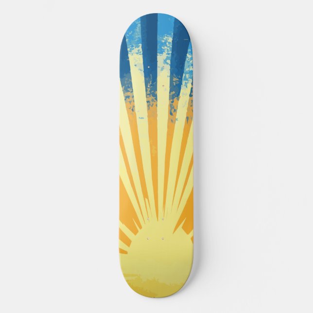 Sunshine Sunset Retro 70er Boho Blue Yellow Skateboard (Vorderseite)