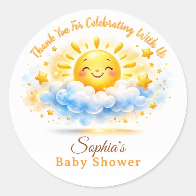 Sunshine Theme Baby Shower Cake Toppers Runder Aufkleber (Vorderseite)