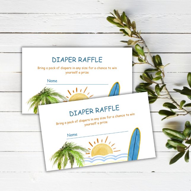 Sunshine Tropical Surf Windelwanne Kinderdusche Begleitkarte (Sunshine Tropical Surf Diaper Raffle Baby Shower Enclosure Card)