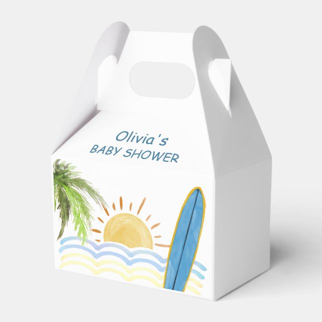 Sunshine Tropical Surfing Baby Dusche Geschenkschachtel (Vorderseite)