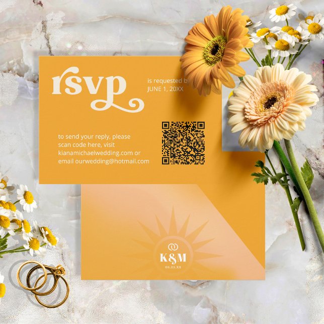 Sunshine Typografie QR Code Marigold ID1048 RSVP Karte (Von Creator hochgeladen)