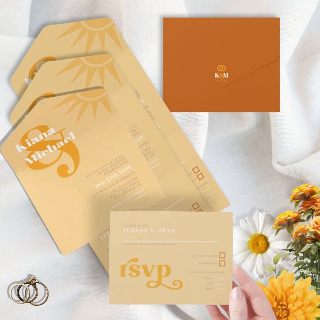 Sunshine Typografy Wedding Butter/Orange ID1048 All In One Einladung (Von Creator hochgeladen)