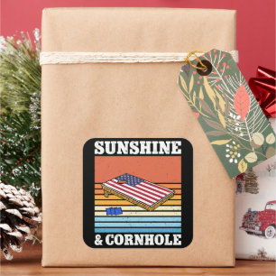 Sunshine und Cornhole Game Hobby Retro Geschenk Fu Quadratischer Aufkleber
