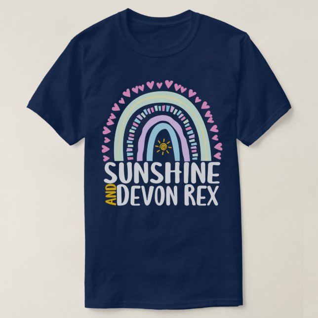 Sunshine und Devon Rex Niedliches Regenbogengesche T-Shirt (Design vorne)