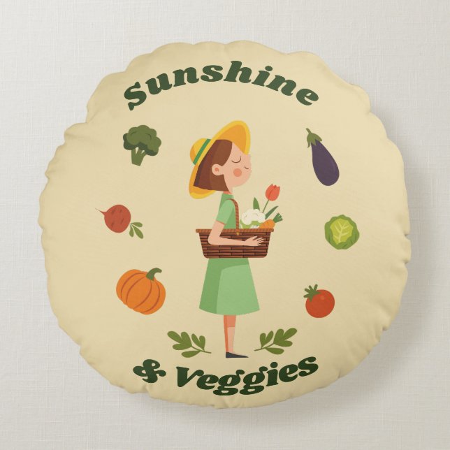 Sunshine & Veggies Markt für kundenspezifische Bau Rundes Kissen (Vorderseite)