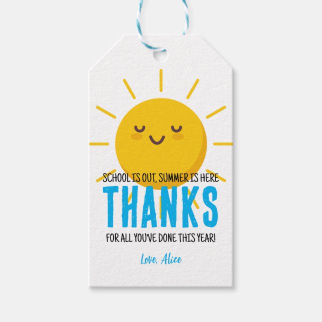 Sunshine Vielen Dank ,Summer Teacher Wertschätzung Geschenkanhänger (Vorderseite)