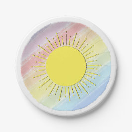 Sunshine Watercolor Baby Dusche Pastel Rainbow Pappteller