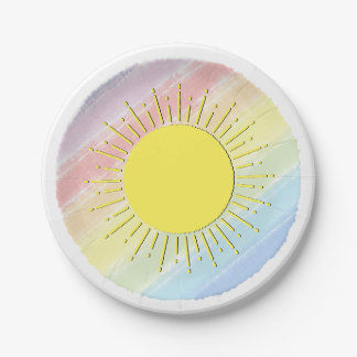 Sunshine Watercolor Baby Dusche Pastel Rainbow Pappteller