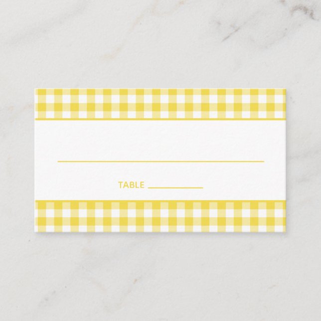 Sunshine Yellow Country Gingham Platzkarte (Vorderseite)