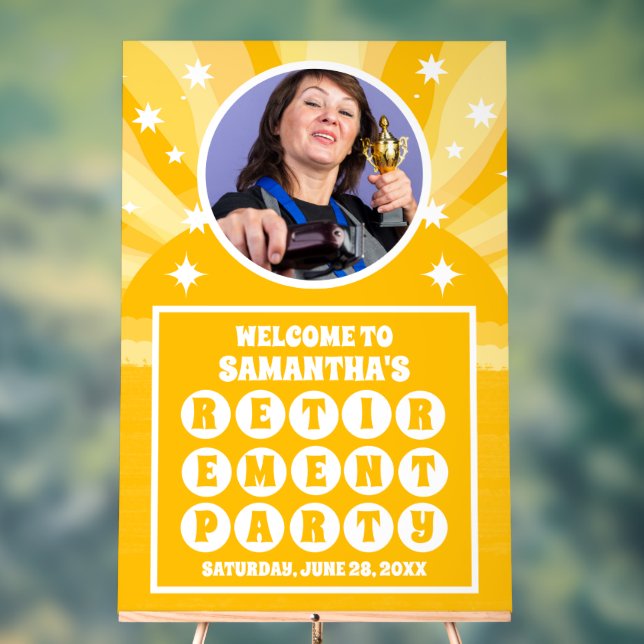 Sunshine Yellow Foto Retirement Party Willkommen Acrylschild (Neutral)