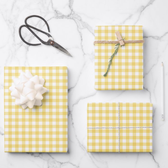 Sunshine Yellow Gingham Karo Pattern Geschenkpapier Set (Vorderseite)