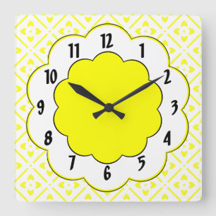 Sunshine Yellow Retro Flower Pattern Quadratische Wanduhr