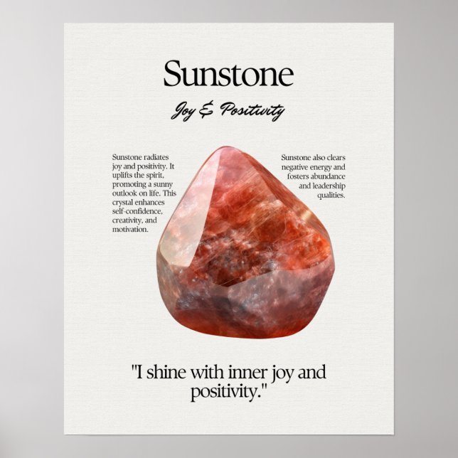 Sunstone Gem Crystal Meaning Card Poster (Vorne)