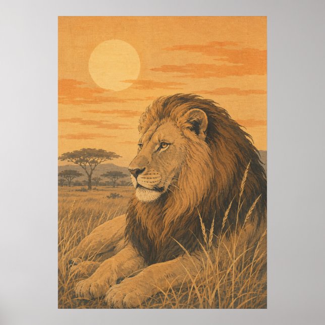 Sunward IV — Löwe bei Sonnenuntergang Poster (Vorne)