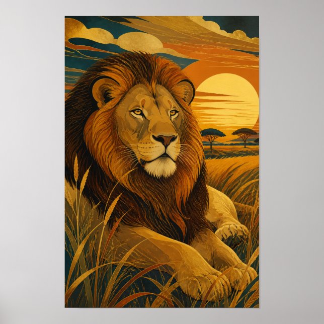 Sunward IV — Löwe bei Sonnenuntergang Poster (Vorne)