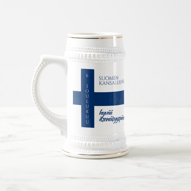 Suomen Kansallispäivä Flag zum Finnischen National Bierglas (Links)