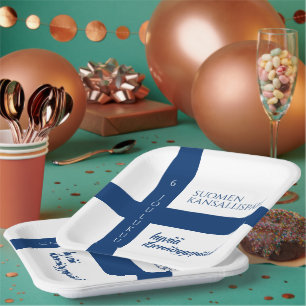 Suomen Kansallispäivä Flag zum Finnischen National Pappteller