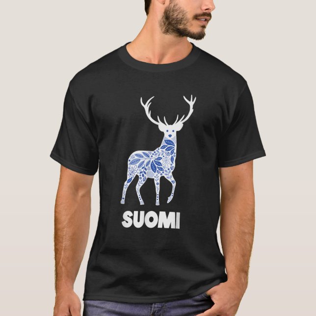 Suomi Finland Folk Art Reindeer  T-Shirt (Vorderseite)