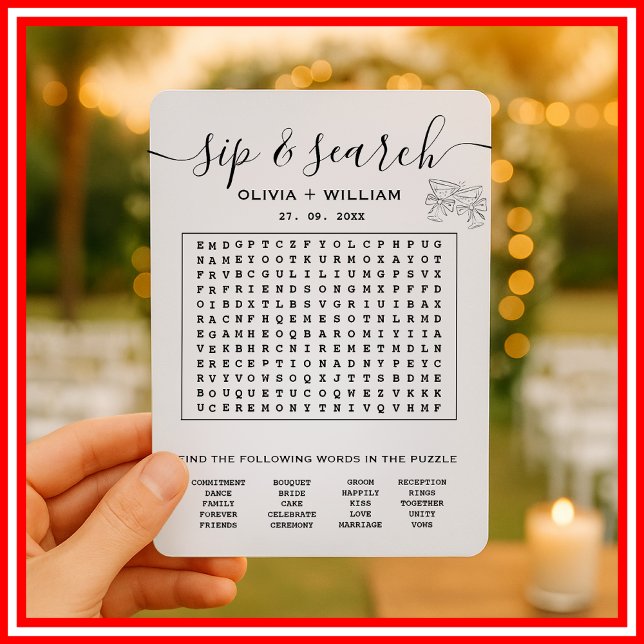 Sup and Search Custom Word Wedding Search Puzzle Einladung (Von Creator hochgeladen)