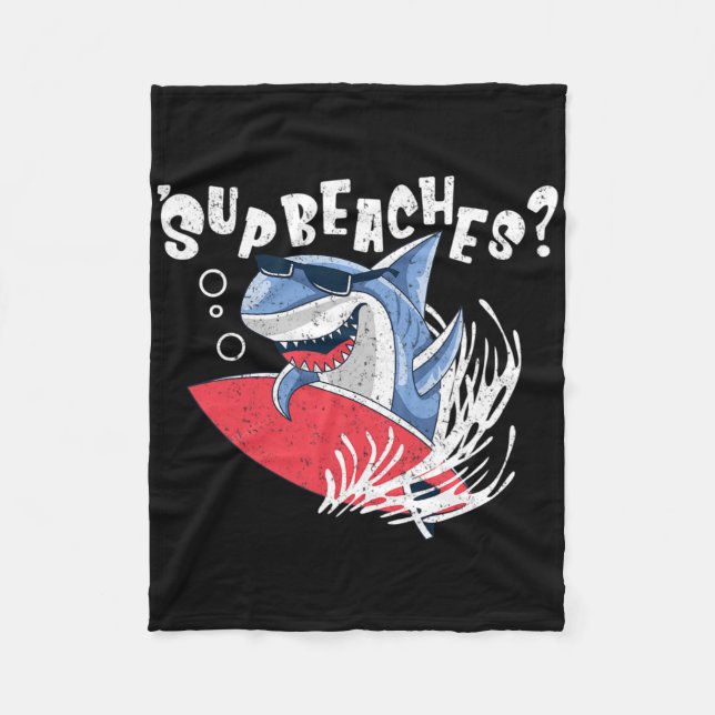 Sup Beaches Funny Shark Summer Beach Lover Meme Va Fleecedecke (Vorderseite)