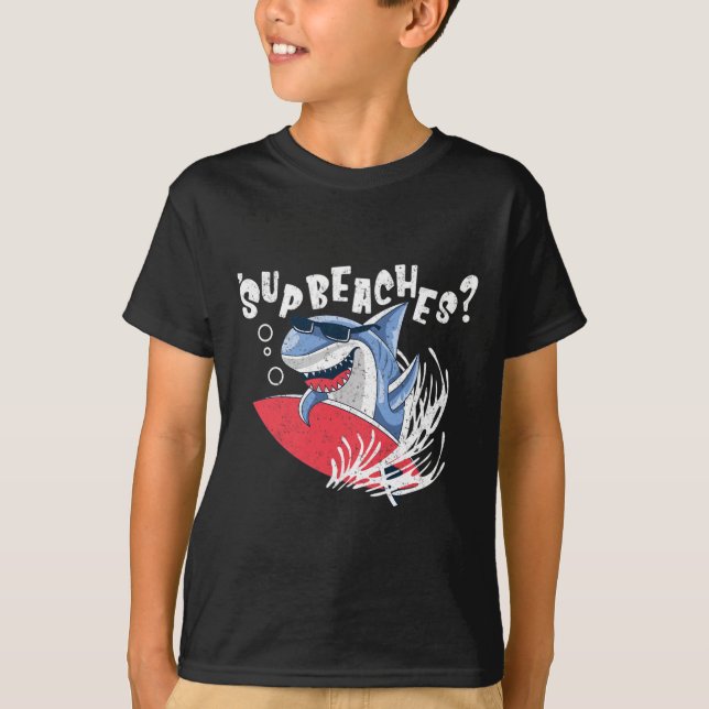 Sup Beaches Funny Shark Summer Beach Lover Meme Va T-Shirt (Vorderseite)