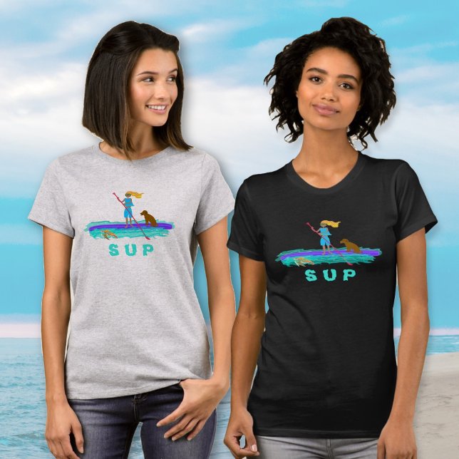 SUP Girl n Dog Paddleboarding Sea Turtle T-Shirt (Von Creator hochgeladen)