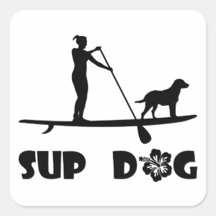 SUP Hund Stehend Quadratischer Aufkleber