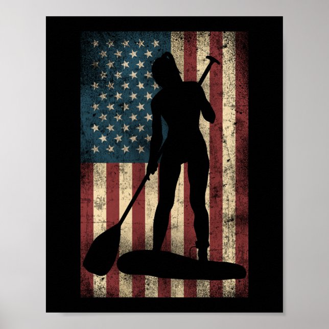 SUP Paddleboard Girl American Flag Usa Patriotic Poster (Vorne)