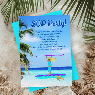 SUP-Party-Mädchen Geburtstag Tropisches Paddeln Einladung
