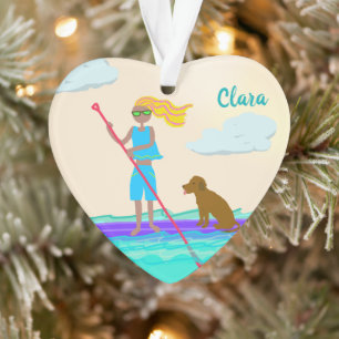 SUP Stand Up Paddleboarding Girl Hund Foto Ornament