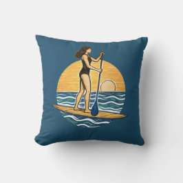 SUP Sunset-Paddleboard | Blaues Küstenleben-Grafik Kissen