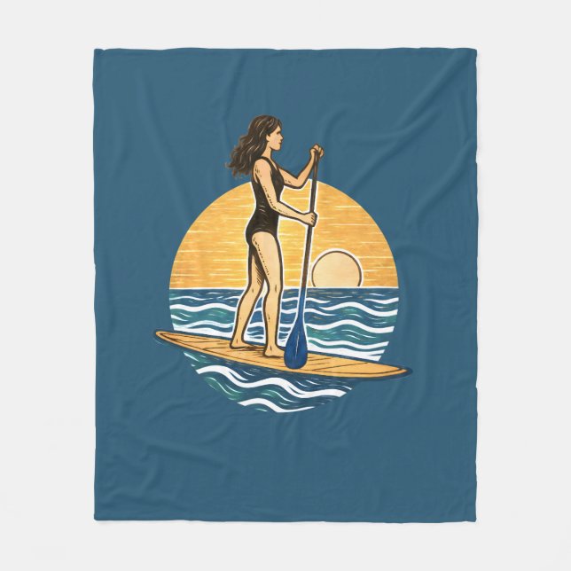 SUP Sunset Paddleboard | Blue Coastal Life Graphic Fleecedecke (Vorderseite)