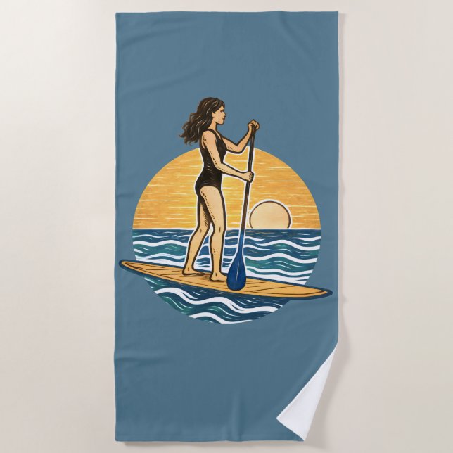 SUP Sunset Paddleboard | Blue Coastal Life Graphic Strandtuch (Vorderseite)