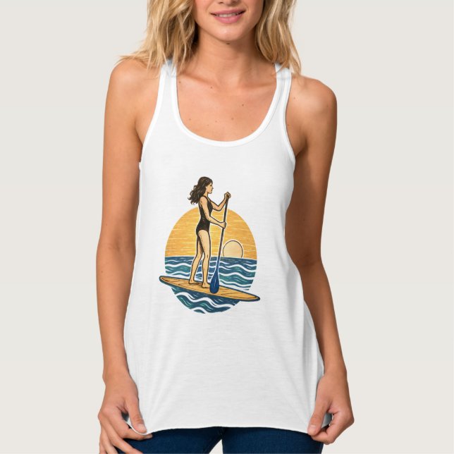 SUP Sunset Paddleboard Coastal Life Graphic Print Tank Top (Vorderseite)