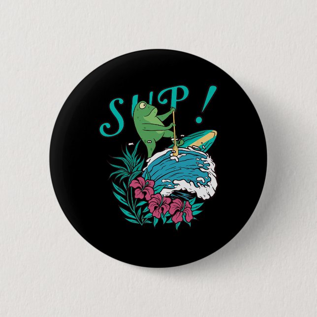 Sup-Surfing Stand Up Paddle Paddling Frosch-Surfin Button (Vorderseite)
