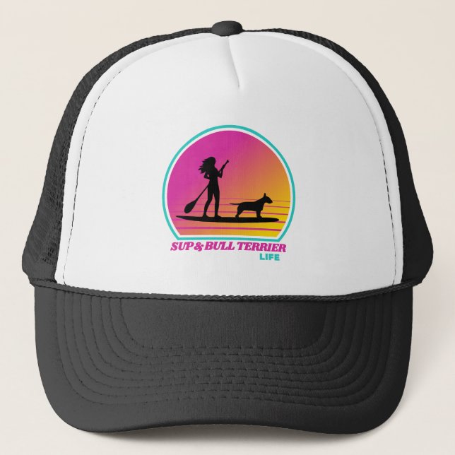 SUP und Bull Terrier Retro Summer 80er Trucker Hat Truckerkappe (Vorderseite)