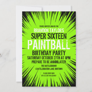 Super 16 Paintball-Party Einladungen