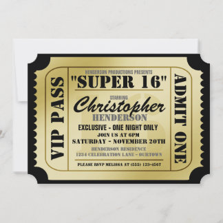 Super 16 VIP Ticket Style Party Einladungen