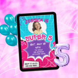 Super 5 Pink Purple Web Comic 5. Geburtstag Einladung