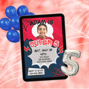 Super 5 Rot Schwarz Web Comic 5. Geburtstag Einladung