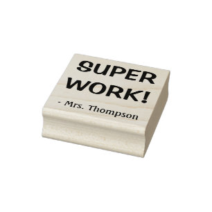"SUPER ARBEIT!" + Lehrername Briefmarke Gummistempel