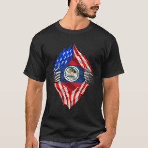 Super Belizean Heritage Belize Roots Usa Flag Gesc T-Shirt