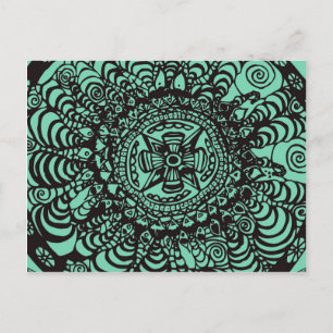 Super Black und Green Aztec Mandala Postkarte