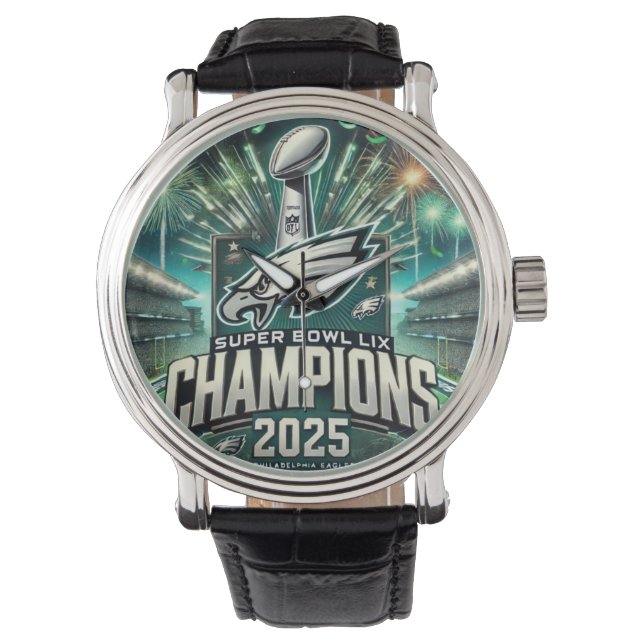 SUPER BOWL LIX CHAMPIONSHANDLUNG BLACK LETHER WATC ARMBANDUHR (Vorderseite)
