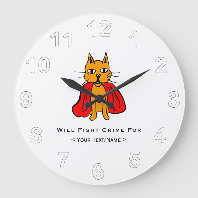 Super Cat Kämpfe Verbrechen für<Your Text/Name> Große Wanduhr (Vorderseite)